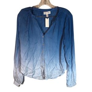 NEW Anthropologie cloth and stone ombre blouse Women S blue button front V-neck